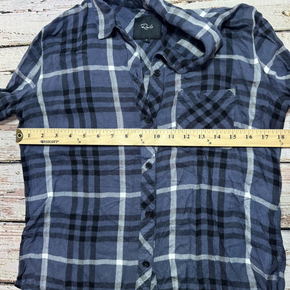 Rails Button Up Flannel Shirt Women's Small Blue Black White Plaid Long Sleeve - Picture 4 of 6
